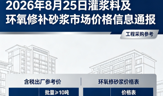 香格里拉2026年8月25日灌浆料及环氧修补砂浆市场价格信息通报